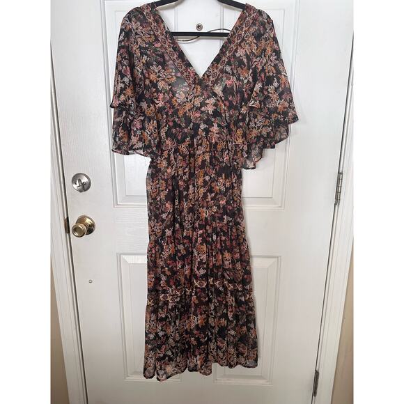 Zara Dress Boho Floral Chiffon Midi Ruffle Flutter Sleeves Size Small - Picture 2 of 9